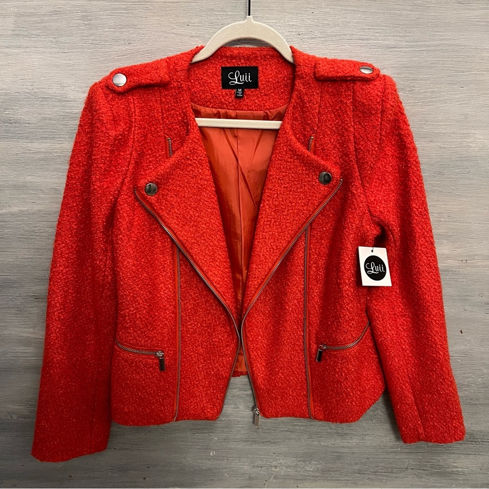 Luii Orange Wool Motorcycle Style Jacket Medium New with‎ Tag